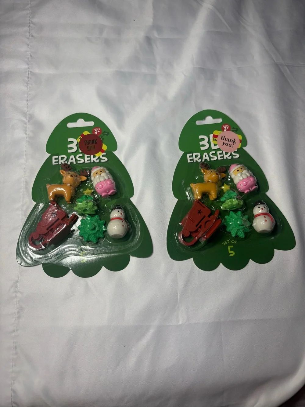 2 New Christmas Holiday 3D Eraser Set - Green Pack (Kids Toys)